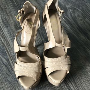 Nude Patent Leather Jessica Simpson Platform Pumps